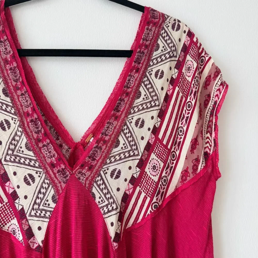Free People Pink Boho Flowy Tunic Top Size Medium